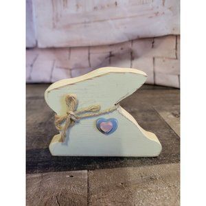 White wooden Easter rabbit bunny heart decor